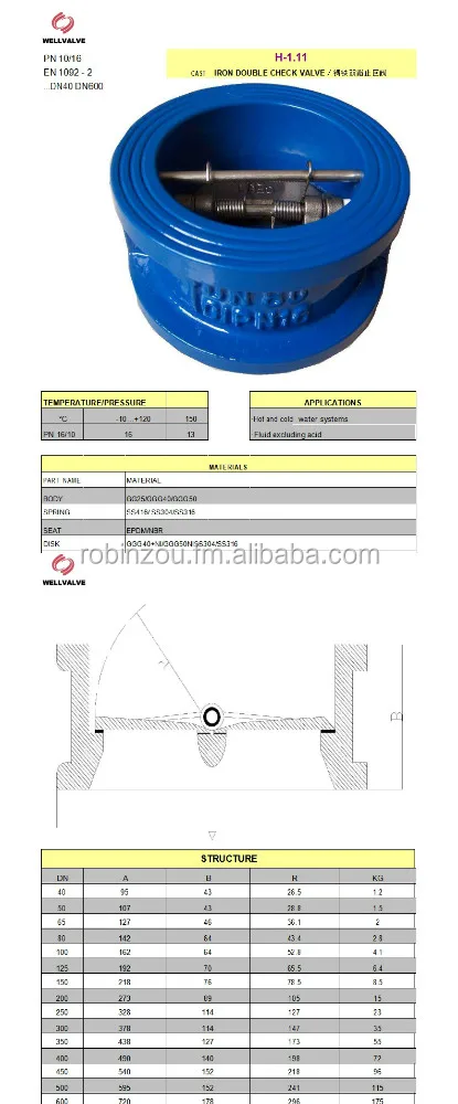 
DIN PN10/PN16 Cast Iron wafer Double Door Check Valve DN40-DN900 