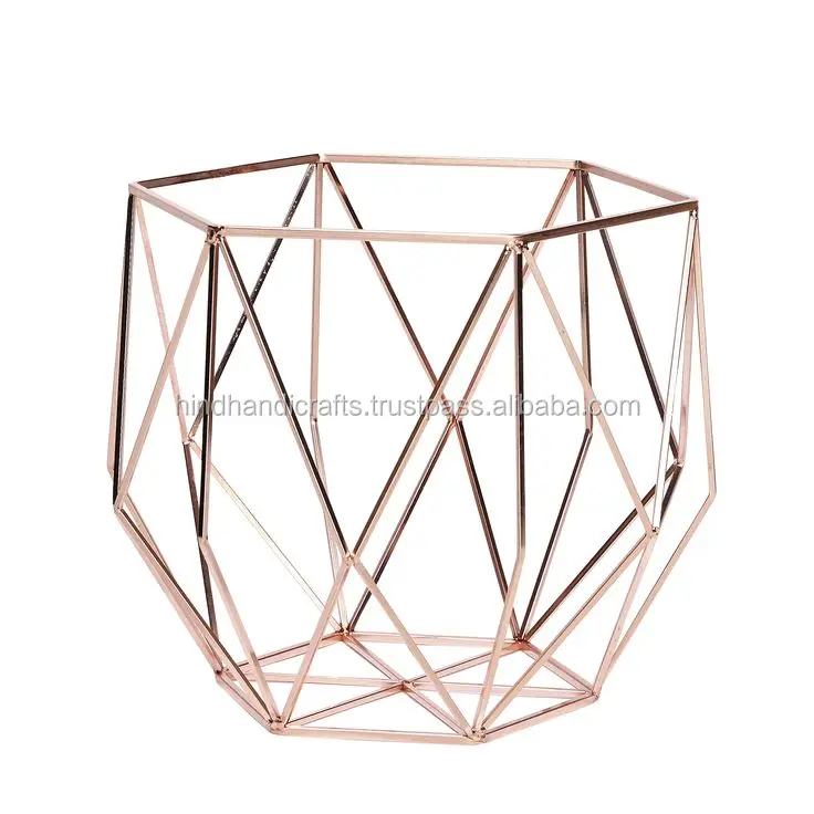 Copper Geometric Metal Fruit Mesh Bowl, Metal Fruit Wire Mesh Basket