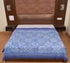 Indian Ethnic Hand Block Print Bedspread Applique Cut Work Bedding Indigo Bed Cover Throw