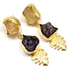 Raw Rough Stone Leaf Die 2 Stone Top As a Stud Unique Earring Jewelry