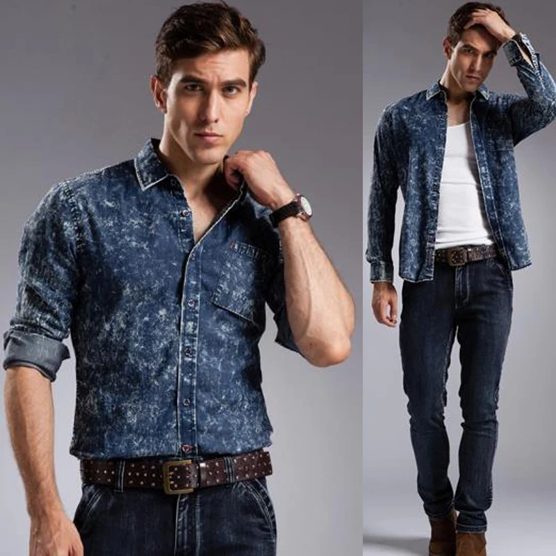 mens blue denim casual shirt