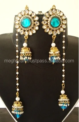 Kashmiri Jhumka Earrings Indian Kundan Long Earring Kashmiri Jhumka Earrings Indian Kundan Long Earring Pearls Jhumki For Women Jewellery