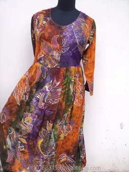 Ladeis New Tie Dye Printed Fish Printed Maxi Dress 100 Viscose