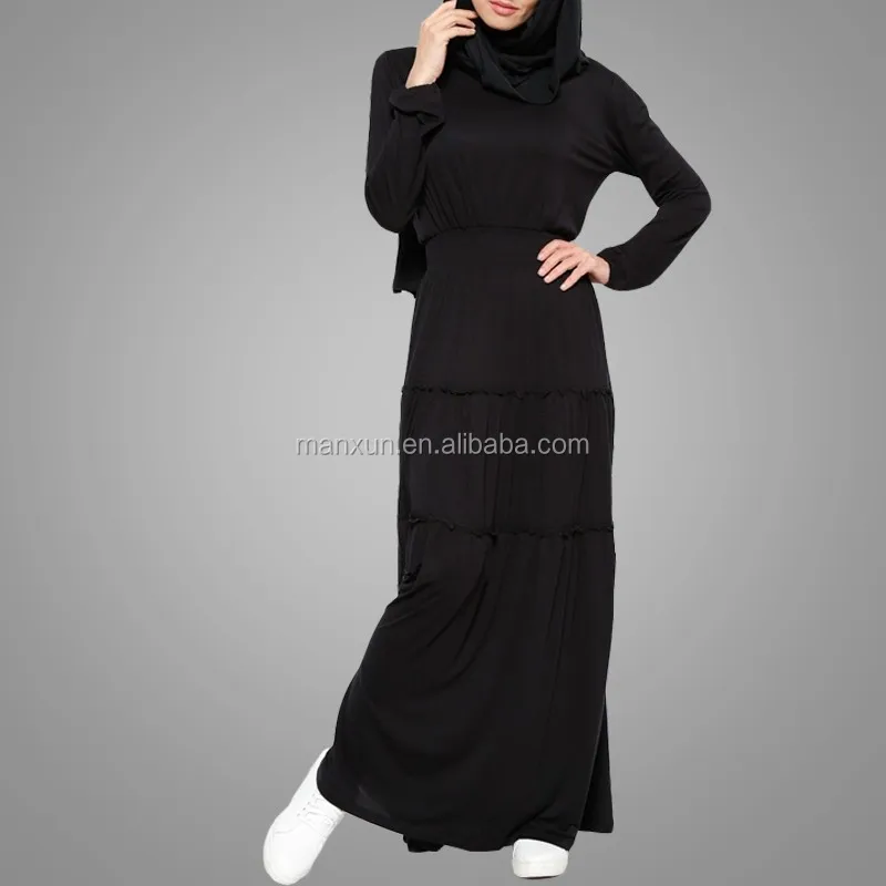 Goede Vrouwen Zwarte Lange Mouwen Abaya Moslim Maxi Jurk Strakke Taille PK-74
