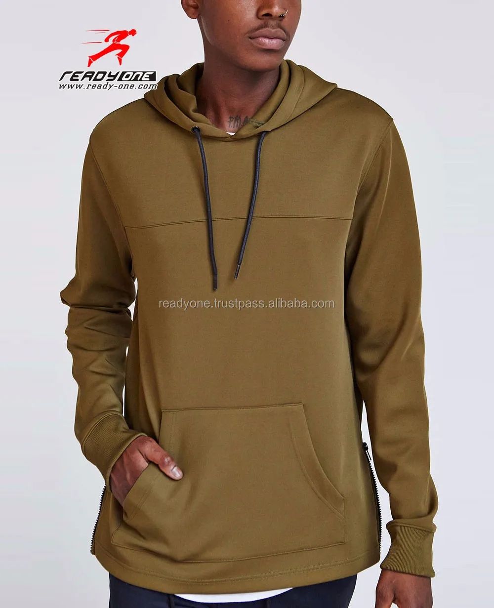 Olive Green Side Zipper Hoodie Good Quality Hip Hop Fleece Warm Winter