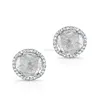 14k White Gold Pave Brilliant Cut & Prong Slice Cut Diamond Stud Earrings
