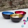 Handmade coconut shell bowl, round coconut shell bowl, metallic color lacquer inside coconut shell bowl