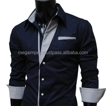 Man Double High Collar Fashion Latest Design Black Dress Shirts For Man - Buy Dress Shirt For 