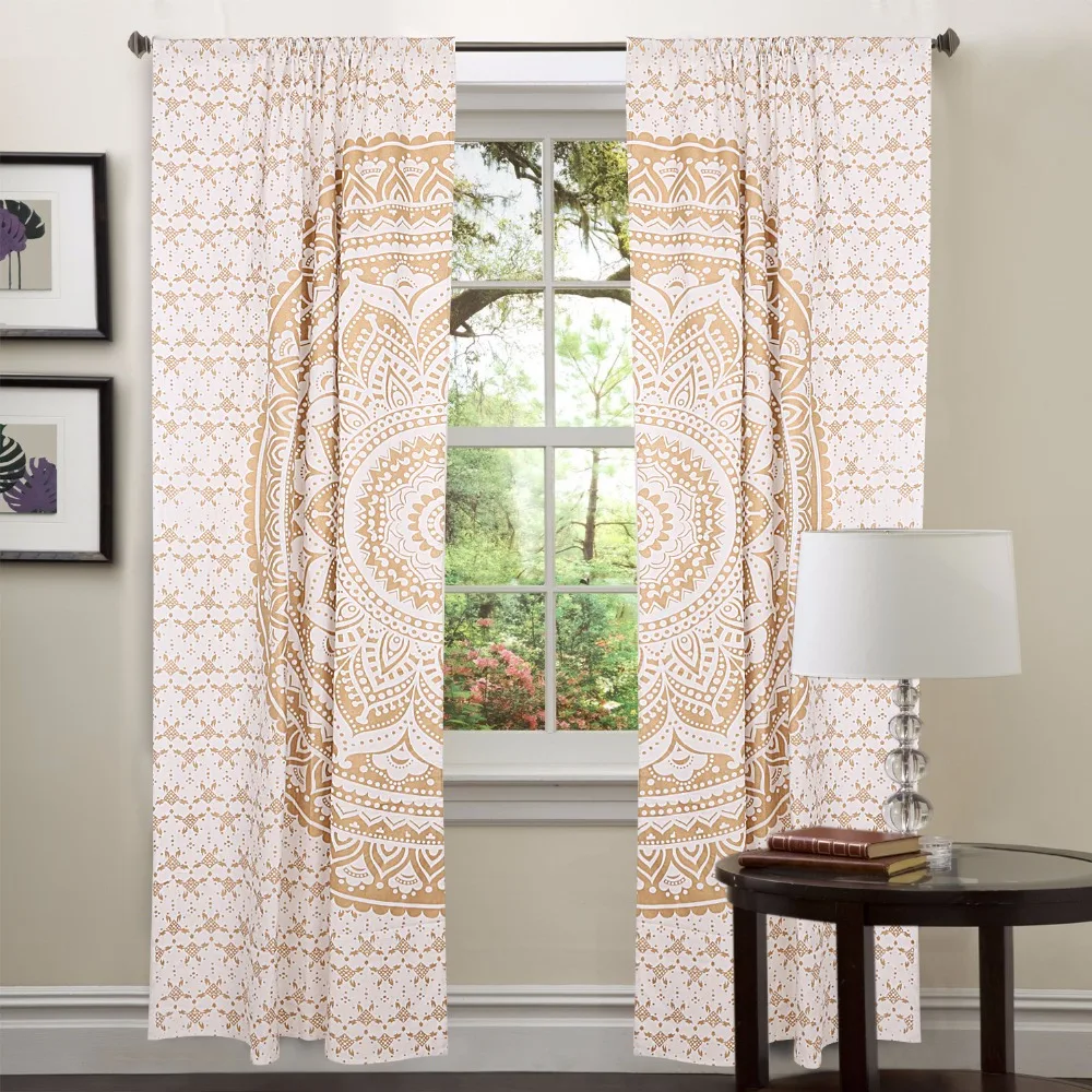 White Window Treatment Bohemian Set Indian Mandala Curtains Indian