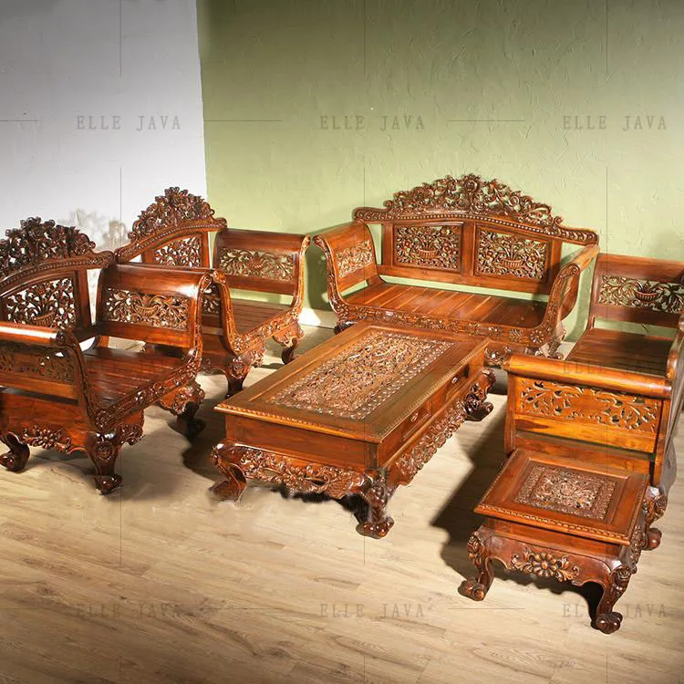 Hand Carving Teak Wood Living Room Furniture Set Of 5 Royal Hand Carving Teak Wood Living Room Furniture Set Of 5 Royal Sets Luxury Antique Product On