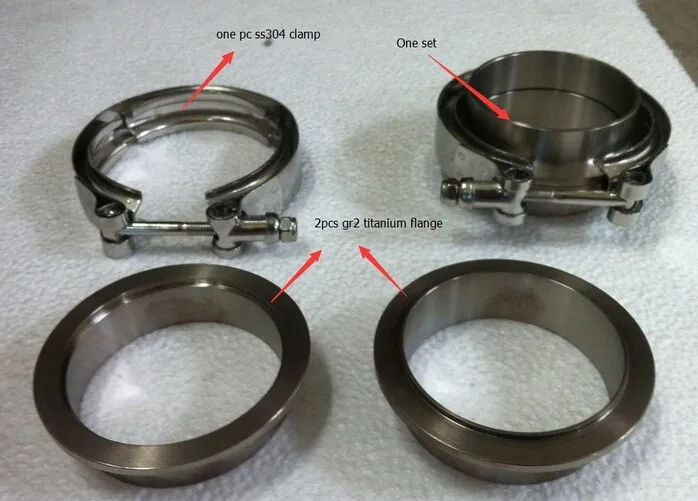 3.0inch titanium v band clamp Flange set with two titanium gr2 flange and one pcs ss 304 pipe clamp
