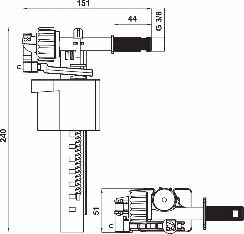 
Universal side inlet valve with plastic oriffce 3/8 