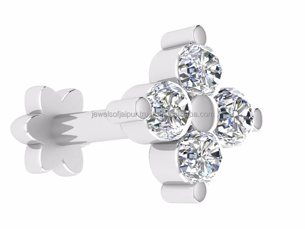 Floral Design Yellow & White Gold Customise Nose Pin Body Jewelry Diamond Nose Stud Jewelry
