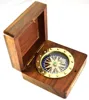 Antique Vintage Solid Brass Gift Compass With Wooden Box CHCOM308