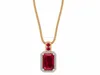 Hot Sale Wholesale Round Certified Diamond 14k Yellow Gold Emerald Cut Ruby Gemstone Pendant