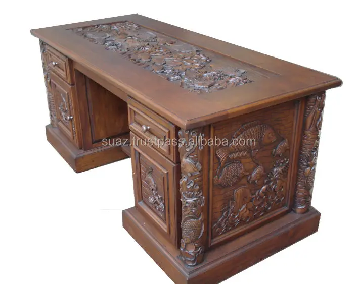Wood Carving Executive Desk Antique Office Furniture Hand Carved