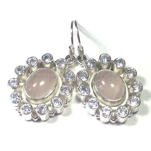 Rosa brincos de quartzo atacado jóias 925 sterling silver brincos