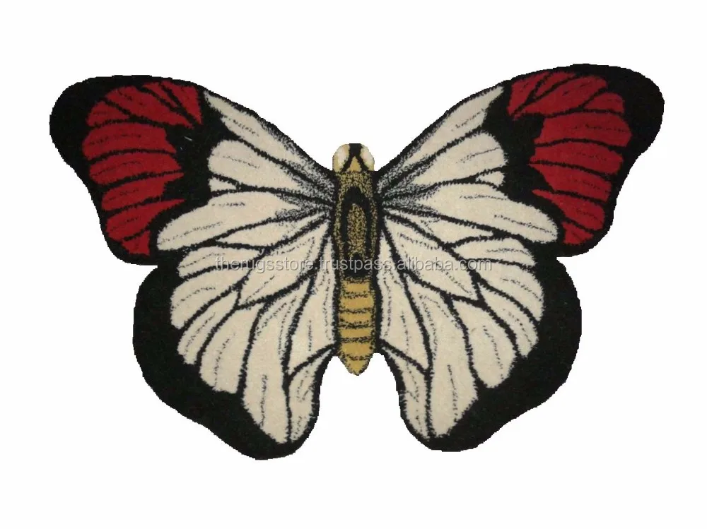 Handmade Wool Red Black And White Butterfly Shape Rugs For Kids