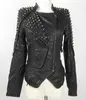 Womens Punk Spike Studded Shoulder Leather Jacket--FL-3371