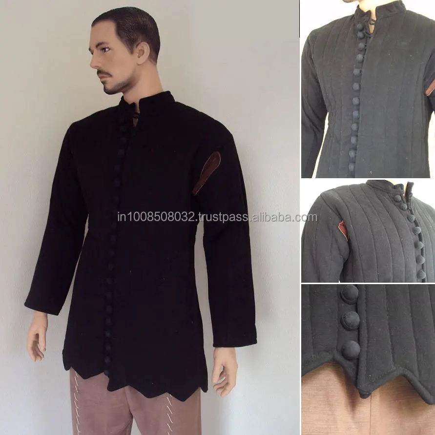 Medieval Thick Padded Gambeson Coat Aketon Jacket Armor Black sca larp