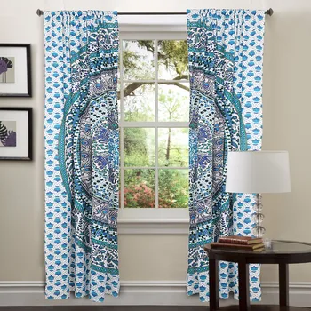 White Tapestry Drapes Indian Mandala Curtains Window Treatment