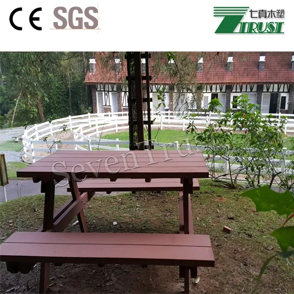 Wpc Wood Plastic Composite Table With Benches,Wood Color Picnic Tables