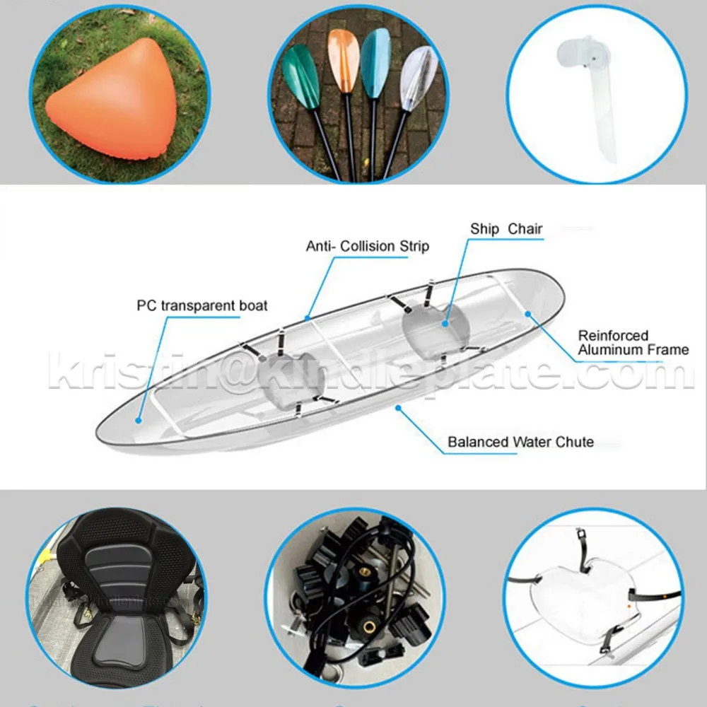 Clear Bottom Kayak Sail For 2 Person With Pedals And Fishing Rod