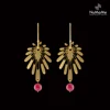 Trendy Handmade Leaf Shaped Gold Plated 925 Sterling Silver Earrings with Red Ruby Stone Drops