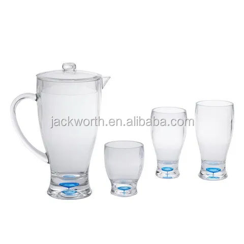 JD0675 Tumblers & Plastic Pitcher Set of 4  Juice Pitcher Set include Plastic Cups  3 Pieces Beverage Set , Plastic Drinkware Set