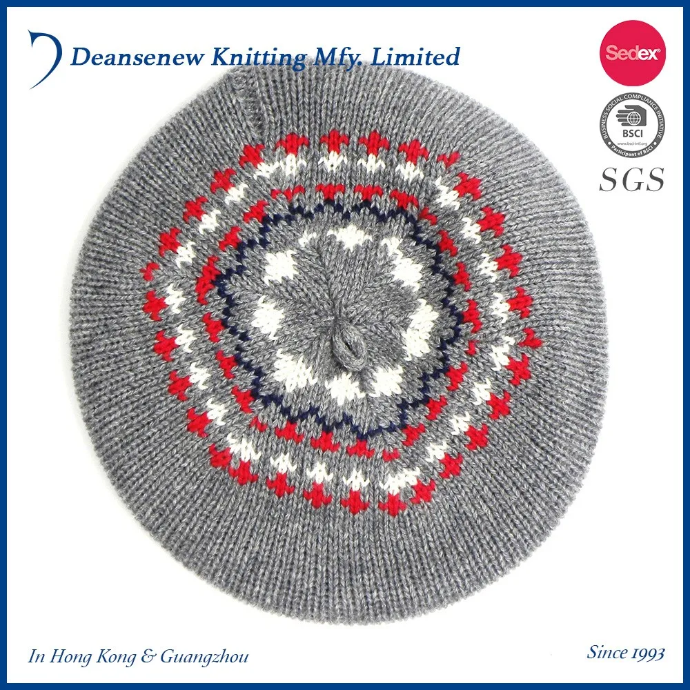 Fashion 60% Cotton 30% Nylon 10% Merino Wool Girls Jacquard Knitted Beret (1).jpg