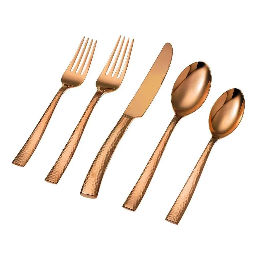 Argent Orfévres Paris Copper 2-piece Hammered Flatware Set Made of 18/0 Tit...