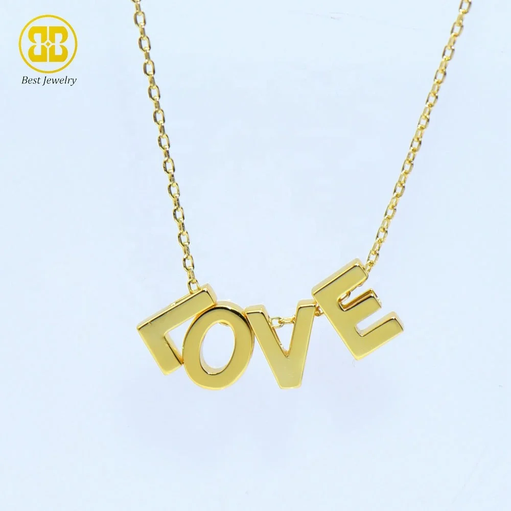 

Best Jewelry 925 Sterling Silver Accessories Dainty Minimalist Solid Gold Mini Initial Alphabet Letter LOVE Pendant Necklace