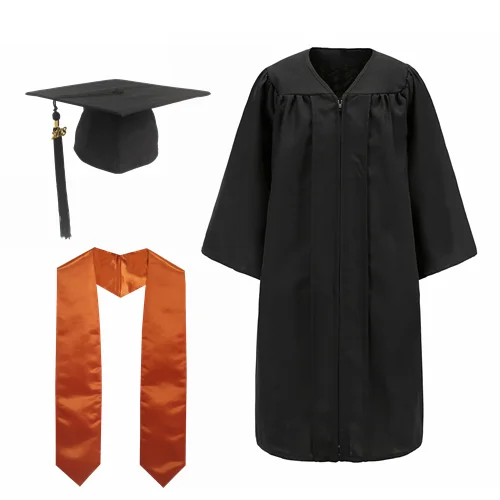 Black Graduation Toga Cap With Orange Plain Stole - Buy Graduation Toga ...