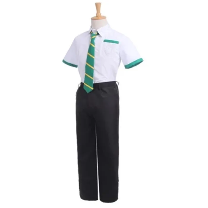 Malaysia pattern short sleeve blouse shirt and long pant with tie school uniform for high school students