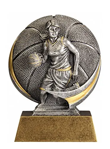 Decade Awards Female Basketball Motion Extreme 3D Trophy - Detailed Gold and Silver Finish - Customize Now - Personalized Engraved Plate Included and Attached to Award