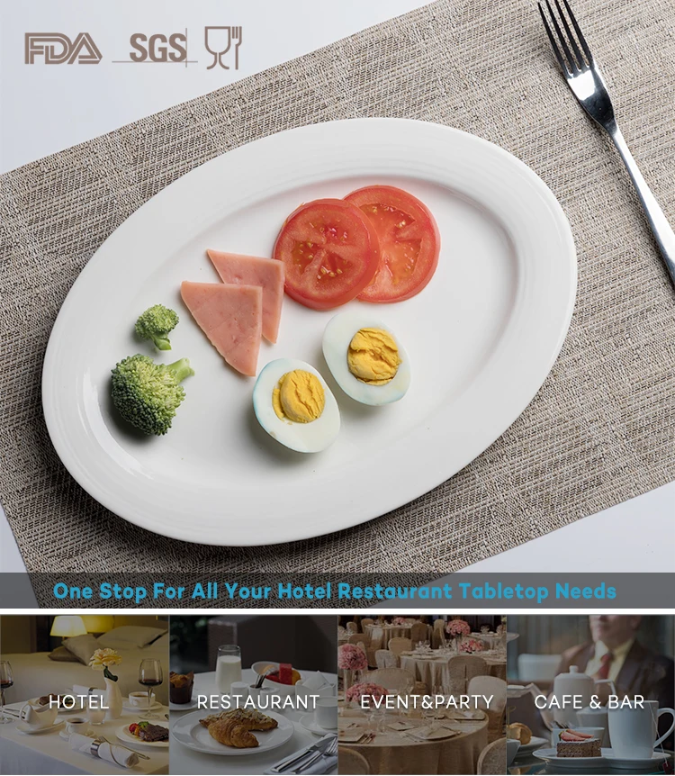 Innovative Breakfast High Temperauter Durable Oval Shape Dish, Horeca Restaurant Oval  Serving Platter , Oval Plate with Rim@