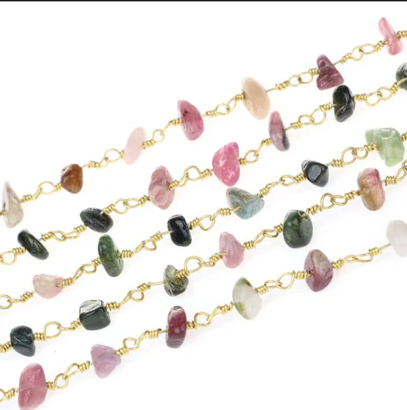 

Eco-Life Handmade Irregular Tourmaline Beads Wire Wrapped Gemstone Chain