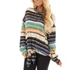 Hot Style Fashion Multi Striped Front Tie Fashionable Round Neck Blouse Women Tops