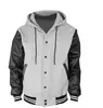 Men's Hoodie Faux Leather Cotton Baseball Varsity Jacket Gray Body-Gray (Cotton) / Sleeve-Black (Faux Leather) KUMI ENTERPRISES