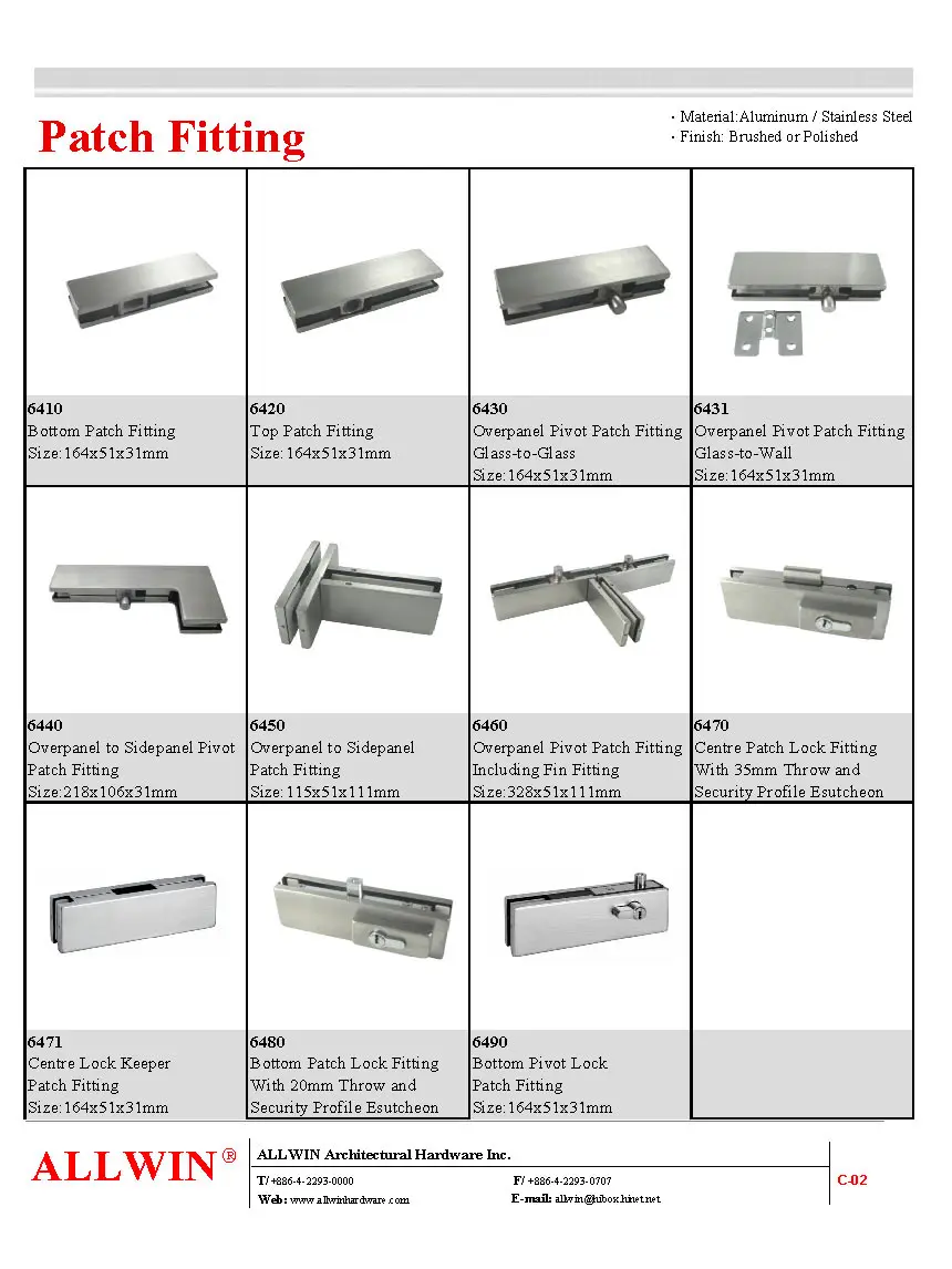 Stainless steel Dorma Type Glass Door Patch Fitting