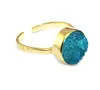 Natural Skyblue Druzy Ring 24k Gold Plated Adjustable Ring For women Girls Wholesale Jewelry