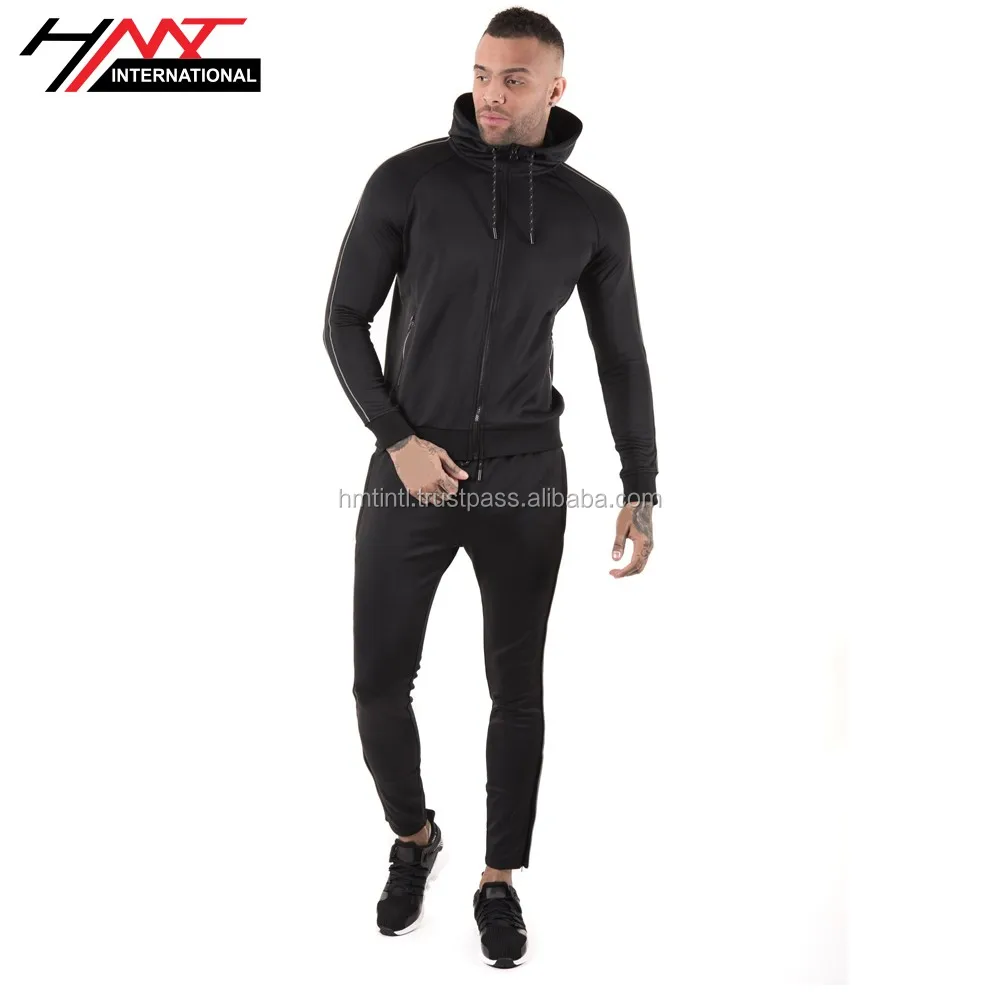 Mens Skinny Fit Jogging Running Cuffed Gym Exercise Joggers Zip Pocket Bottoms