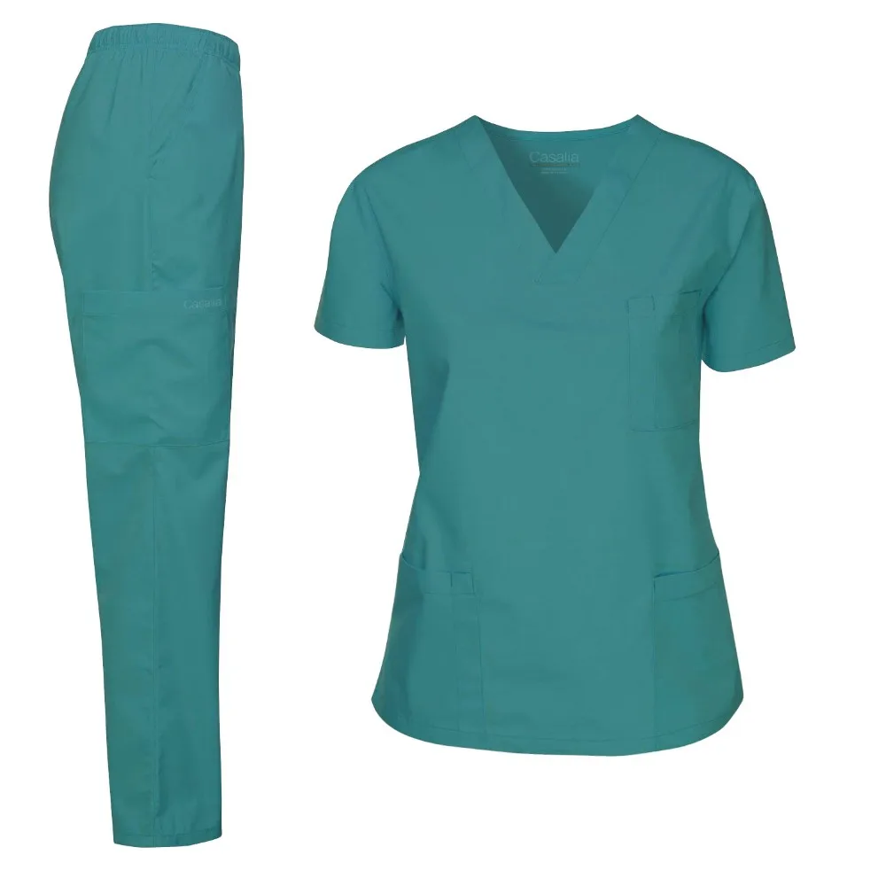 75 Polyester 21% Rayon 4% Spandex Unisex Medical Uniform Scrub Set,V ...