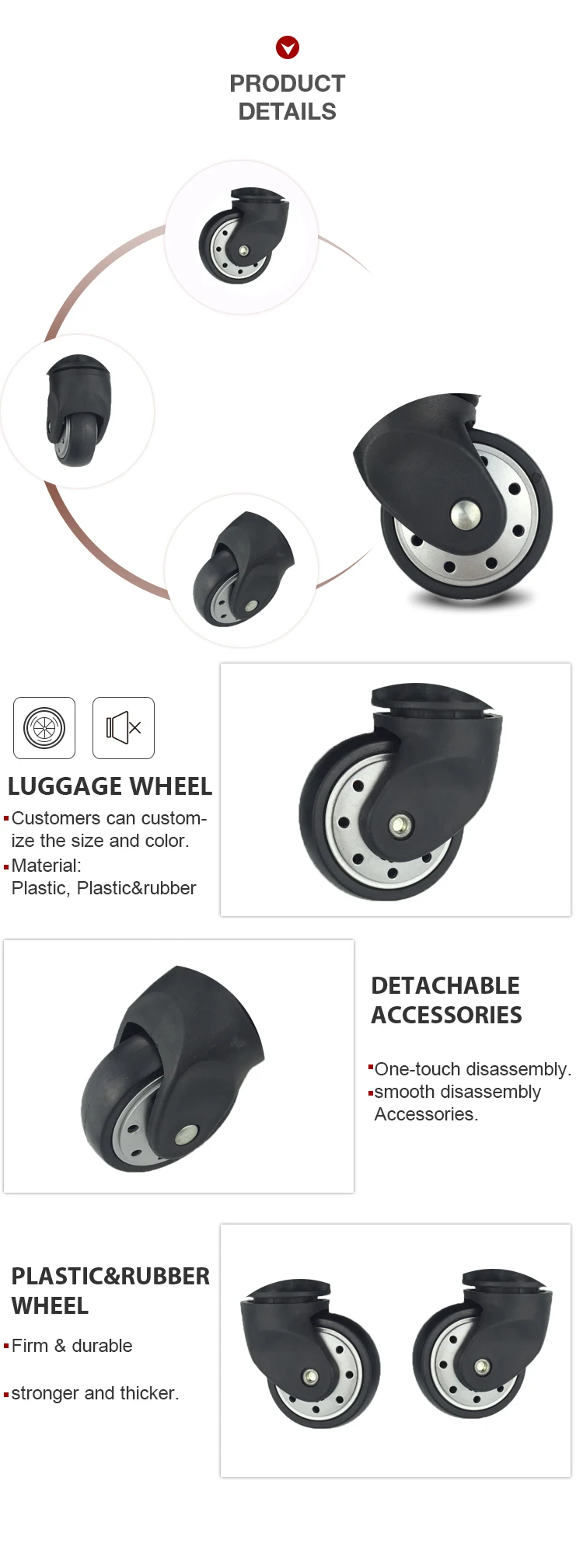 Telescopic Handle Wheels 360 Rotative Luggage Wheel For Outside Luggage