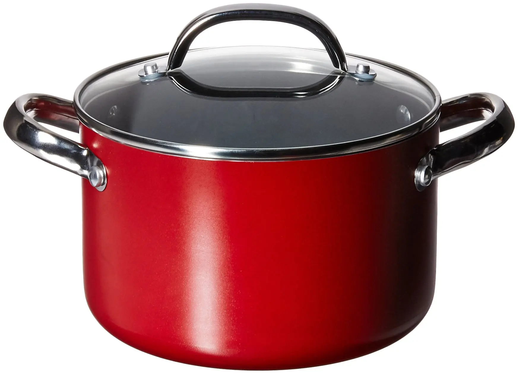 Farberware Buena Cocina Aluminum Nonstick Covered Soup Pot, 4-Quart, Red.