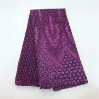 

Luxury Handmade Beaded African Tulle Dress Net Lace Purple Embroidery High Quality 3d Lace Fabric For Party