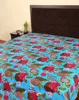 Indian Hand Kantha Work Multicolor Fruit Printed Cotton Lightweight Double Kantha Work Bedspread