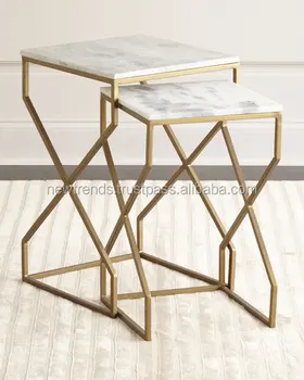 2 Piece Metal Nesting End Tables With Marble Top For Living Room Furniture 2 Piece Metal Nesting End Tables With Marble Top For Living Room Furniture