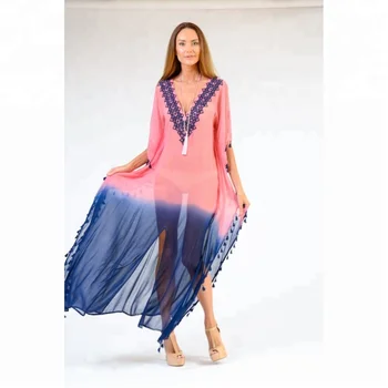 Latest Design 2018 Embroidery Kaftan For Summer With Tie Dye Two Shaded Georgette With Machine Embroidery Buy Sexy Beach Wear Kaftanembroidered