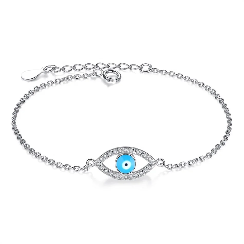 

Top Quality Blue Enamel Devil Eye Bracelets for Women 925 Sterling Silver Bracelet Chain Link Jewelry
